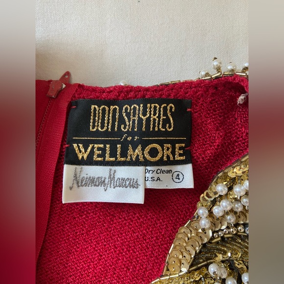 Vintage Don Sayres for Wellmore Neiman Marcus Red Knit Dress Sequins Pearls SZ 4 - Picture 12 of 16